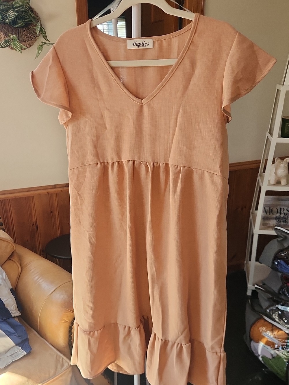 Haptics Peach V-Neck Ruffle Hem Dress